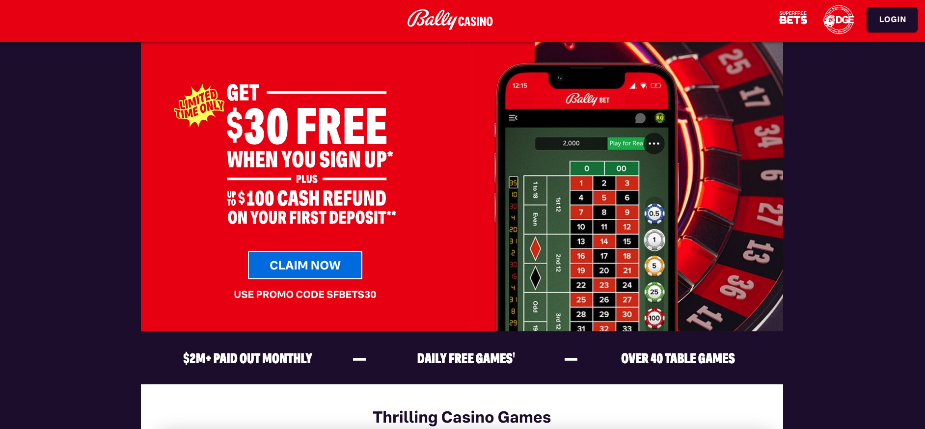Bally Casino Super Free Bets NJ
