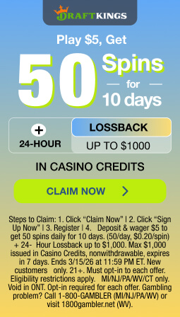DraftKings Play $5, Get 50 Spins for 10 Days DK banner