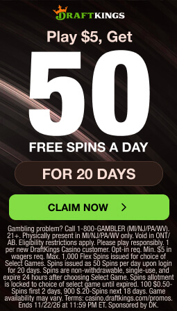DraftKings Play $5, Get 50 Spins for 30 Days tag